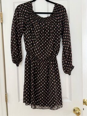 White House Black Market Black & Pink Diamond Print Long-Sleeve Dress Size Small
